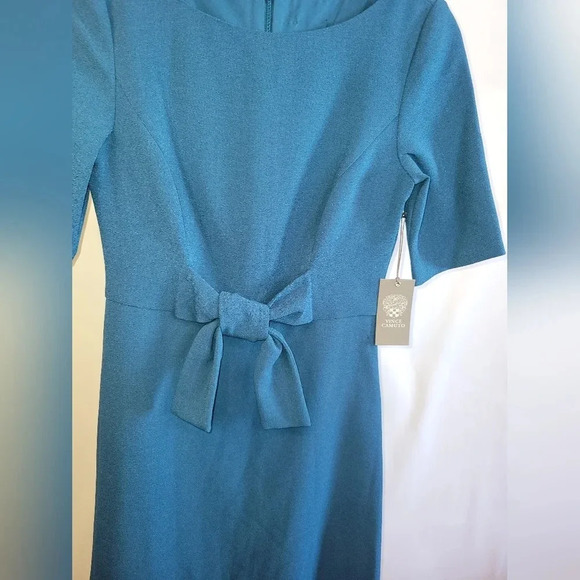 NWT Vince Camuto Bluegreen Dress with Bow short sleeves zipper  back size 4 - Picture 3 of 12